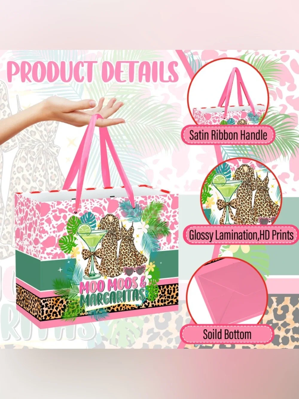 Moo Moos and Margaritas Party Gift Bag with Tissue Paper and Card